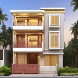 A luxurious, 50x50 ft 2nd floor apartment with 2 bedrooms; each having its own attached bathroom. It features an open kitchen room and an alluring temple in the front. The front of the home is adorned with a continuous balcony.