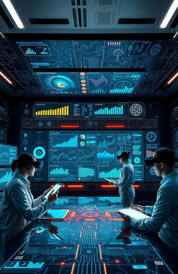 A futuristic telecommunications control center featuring advanced artificial intelligence technology