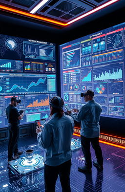 A futuristic telecommunications control center featuring advanced artificial intelligence technology