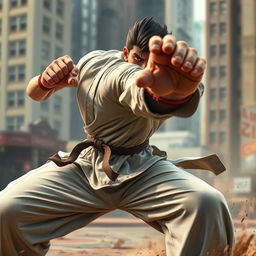 A dynamic fighting pose featuring a strong, muscular character mid-attack, showcasing great athleticism and intensity