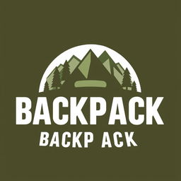A modern and stylish logo design for a backpack brand, featuring a minimalist silhouette of a backpack combined with nature-inspired elements like mountains and trees