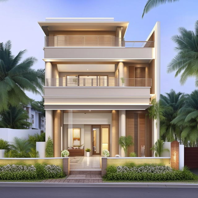 Design a 50x50 ft luxurious 2nd floor apartment with 2 bedrooms and attached bathrooms, an open kitchen, and a wide balcony. A beautiful temple is positioned in the front, enhancing the overall aesthetic.