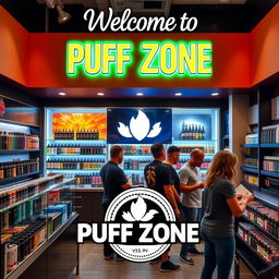 Welcome to Puff Zone, a vibrant and stylish vaping shop showcasing a wide variety of the latest vape products, from sleek vape pens to colorful e-liquids