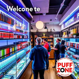 Welcome to Puff Zone, a vibrant and stylish vaping shop showcasing a wide variety of the latest vape products, from sleek vape pens to colorful e-liquids