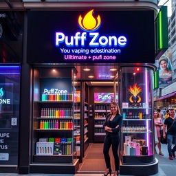 A vibrant and inviting storefront for Puff Zone, an ultimate vaping destination