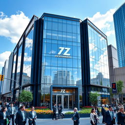 An impressive and contemporary building designed for 1Z Entertainment Company, featuring a striking facade made of glass and metal