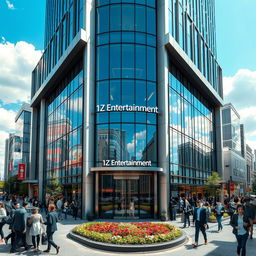 An impressive and contemporary building designed for 1Z Entertainment Company, featuring a striking facade made of glass and metal