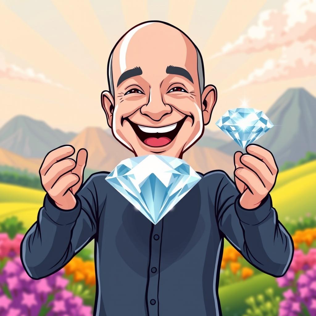 A cartoon illustration of Jeff Bezos, depicted in a playful and exaggerated vector style