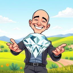 A cartoon illustration of Jeff Bezos, depicted in a playful and exaggerated vector style
