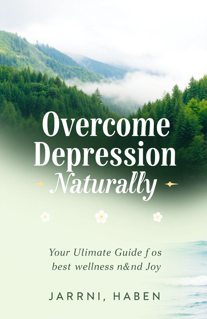 A motivational and uplifting book cover design titled 'Overcome Depression Naturally: Your Ultimate Guide to Wellness and Joy'