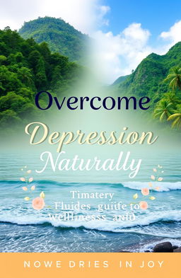 A motivational and uplifting book cover design titled 'Overcome Depression Naturally: Your Ultimate Guide to Wellness and Joy'