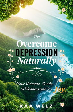 A motivational and uplifting book cover design titled 'Overcome Depression Naturally: Your Ultimate Guide to Wellness and Joy'