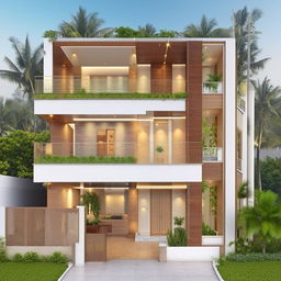 Design a 50x50 ft luxurious 2nd floor apartment with 2 bedrooms and attached bathrooms, an open kitchen, and a wide balcony. A beautiful temple is positioned in the front, enhancing the overall aesthetic.