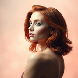 A captivating portrait of a petite redhead woman, posing artistically and confidently in a tasteful manner