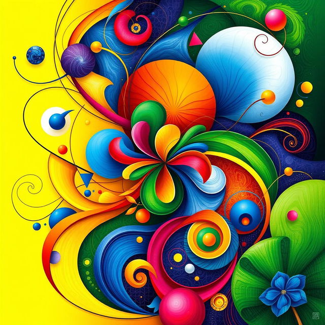 An artistic representation of a vibrant and colorful abstract design that amalgamates various shapes and patterns