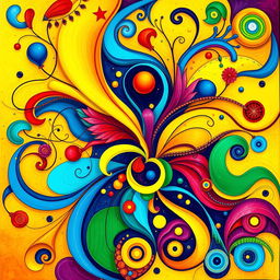An artistic representation of a vibrant and colorful abstract design that amalgamates various shapes and patterns