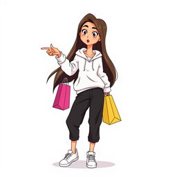 A tall and beautiful cartoon model with long hair, set against a white background