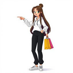 A tall and beautiful cartoon model with long hair, set against a white background