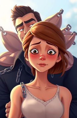 A beautiful young woman with light brown hair, an attractive face, and youthful features, crying softly