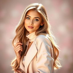 A beautifully styled young woman with an elegant demeanor, wearing a fashionable outfit that showcases her unique sense of style