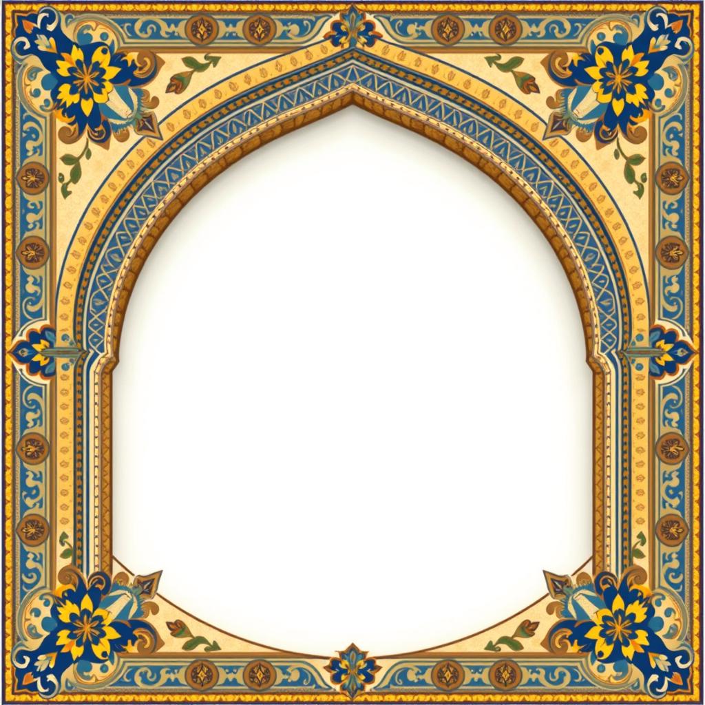 A beautiful digital postcard background inspired by the city of Isfahan, Iran, featuring intricate Persian tile patterns and architectural elements
