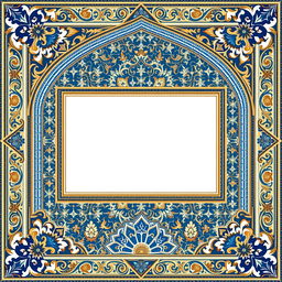 A beautiful digital postcard background inspired by the city of Isfahan, Iran, featuring intricate Persian tile patterns and architectural elements