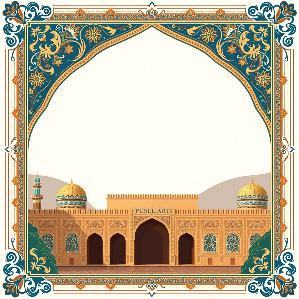 A beautifully designed digital postcard background inspired by the stunning architecture and landscapes of Isfahan, Iran