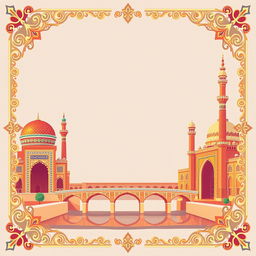 A beautiful digital postcard background inspired by the city of Isfahan, Iran, featuring iconic architectural elements such as the stunning Imam Mosque and the elegant Si-o-se-pol bridge