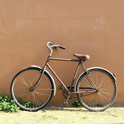 An old bicycle leaning against a straw clay wall, highlighting rustic charm