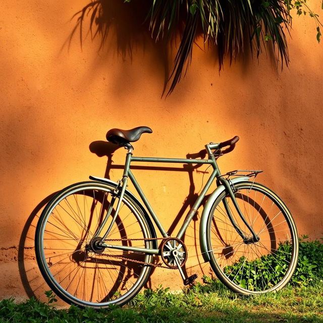 An old bicycle leaning against a straw clay wall, highlighting rustic charm