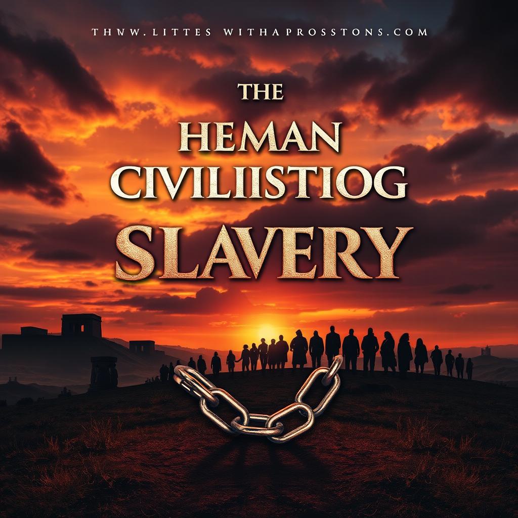 A powerful album cover depicting a thematic representation of human civilization intertwined with the history of slavery