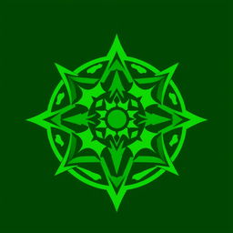 A stylized abstract representation of a logo inspired by historical themes, featuring a bold green color palette