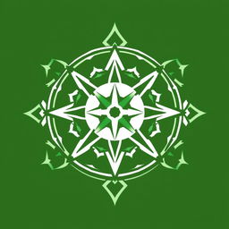 A stylized abstract representation of a logo inspired by historical themes, featuring a bold green color palette