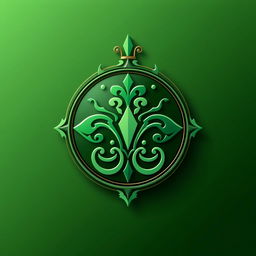 A stylized logo inspired by the aesthetics of historical insignia, featuring a prominent design element in a deep, vibrant green color