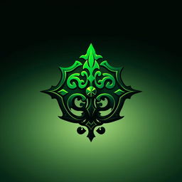A stylized logo inspired by the aesthetics of historical insignia, featuring a prominent design element in a deep, vibrant green color