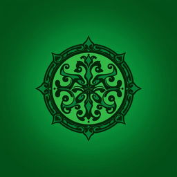 A stylized logo inspired by the aesthetics of historical insignia, featuring a prominent design element in a deep, vibrant green color