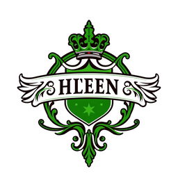 A stylized logo inspired by historical insignia, predominantly featuring a bold and vibrant green color