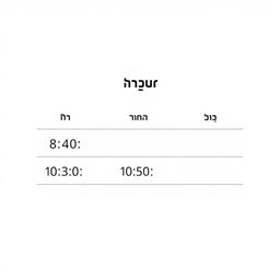 Create an image of a simple table layout with the header titled 'שעה' (meaning 'Hour' in Hebrew) at the top