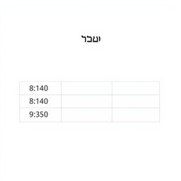 Create an image of a simple table layout with the header titled 'שעה' (meaning 'Hour' in Hebrew) at the top