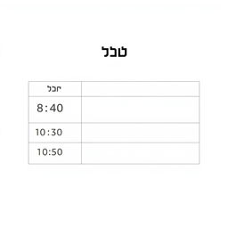 Create an image of a simple table layout with the header titled 'שעה' (meaning 'Hour' in Hebrew) at the top