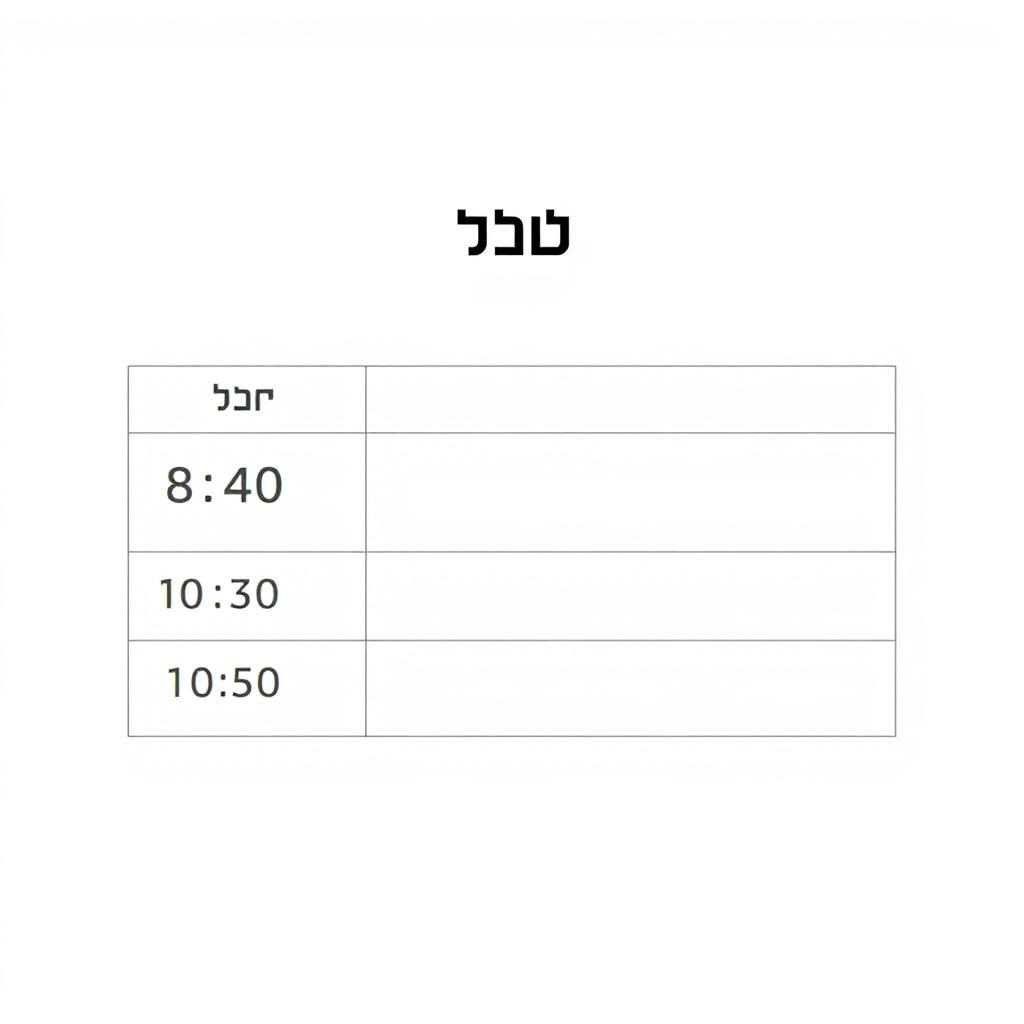 Create an image of a simple table layout with the header titled 'שעה' (meaning 'Hour' in Hebrew) at the top