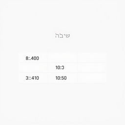 Create an image of a simple table layout with the header titled 'שעה' (meaning 'Hour' in Hebrew) at the top