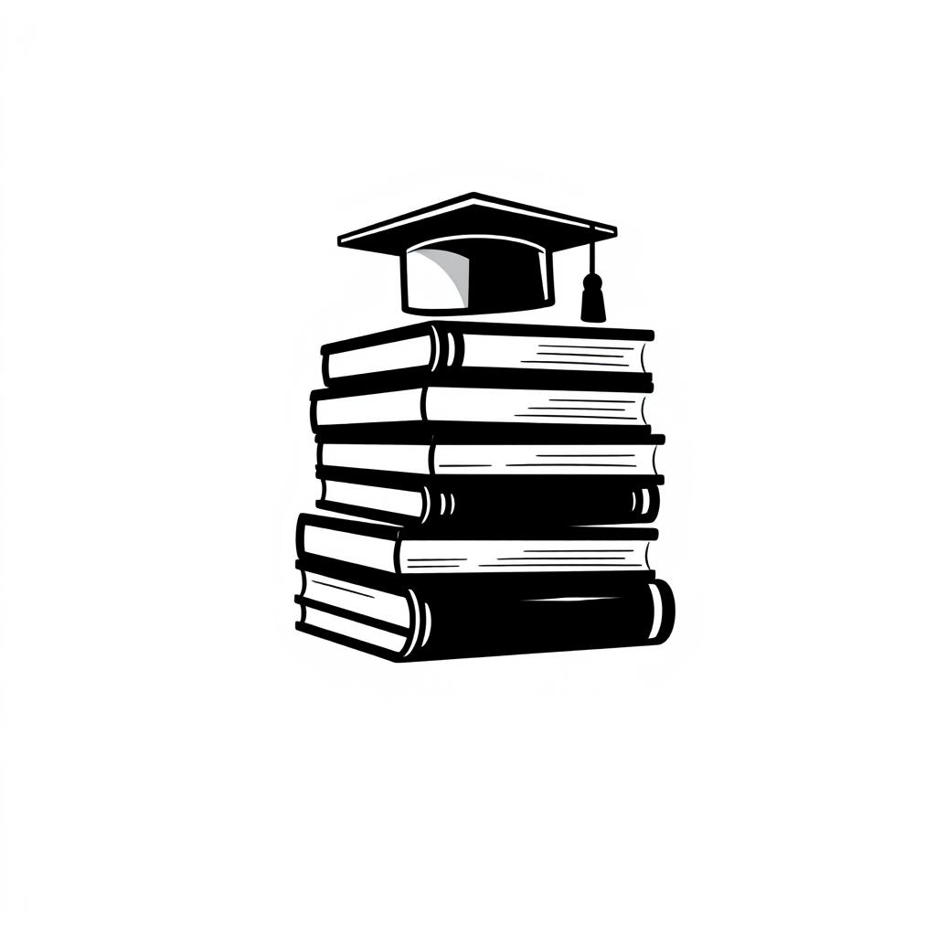 A 2D logo design featuring a stack of black and white books, styled in a minimalist and clean fashion