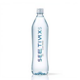 A clear, transparent water bottle with a sleek, smooth design