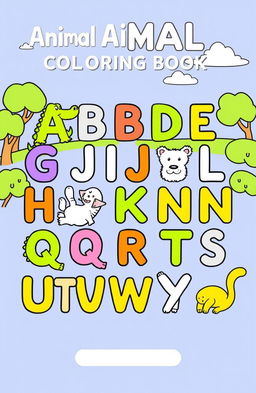 A vibrant and engaging design for an animal alphabet coloring book, featuring each letter of the alphabet represented by a unique animal