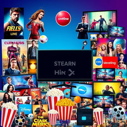 A vibrant, dynamic collage showcasing various elements of entertainment in media