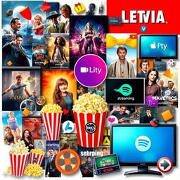 A vibrant, dynamic collage showcasing various elements of entertainment in media