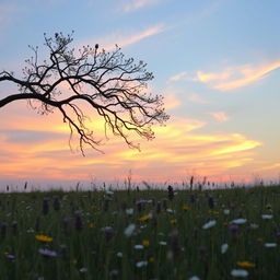 A serene and aesthetic scene set against a beautiful sky background