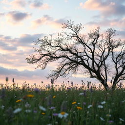 A serene and aesthetic scene set against a beautiful sky background