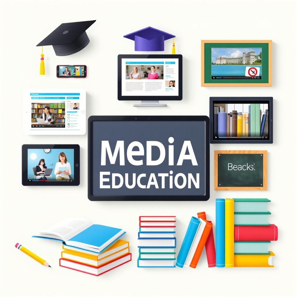 An informative and visually engaging display representing the role of media in education